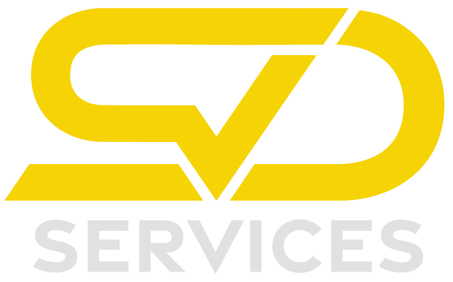SVD Services logo in geel en grijs voor industriële diensten